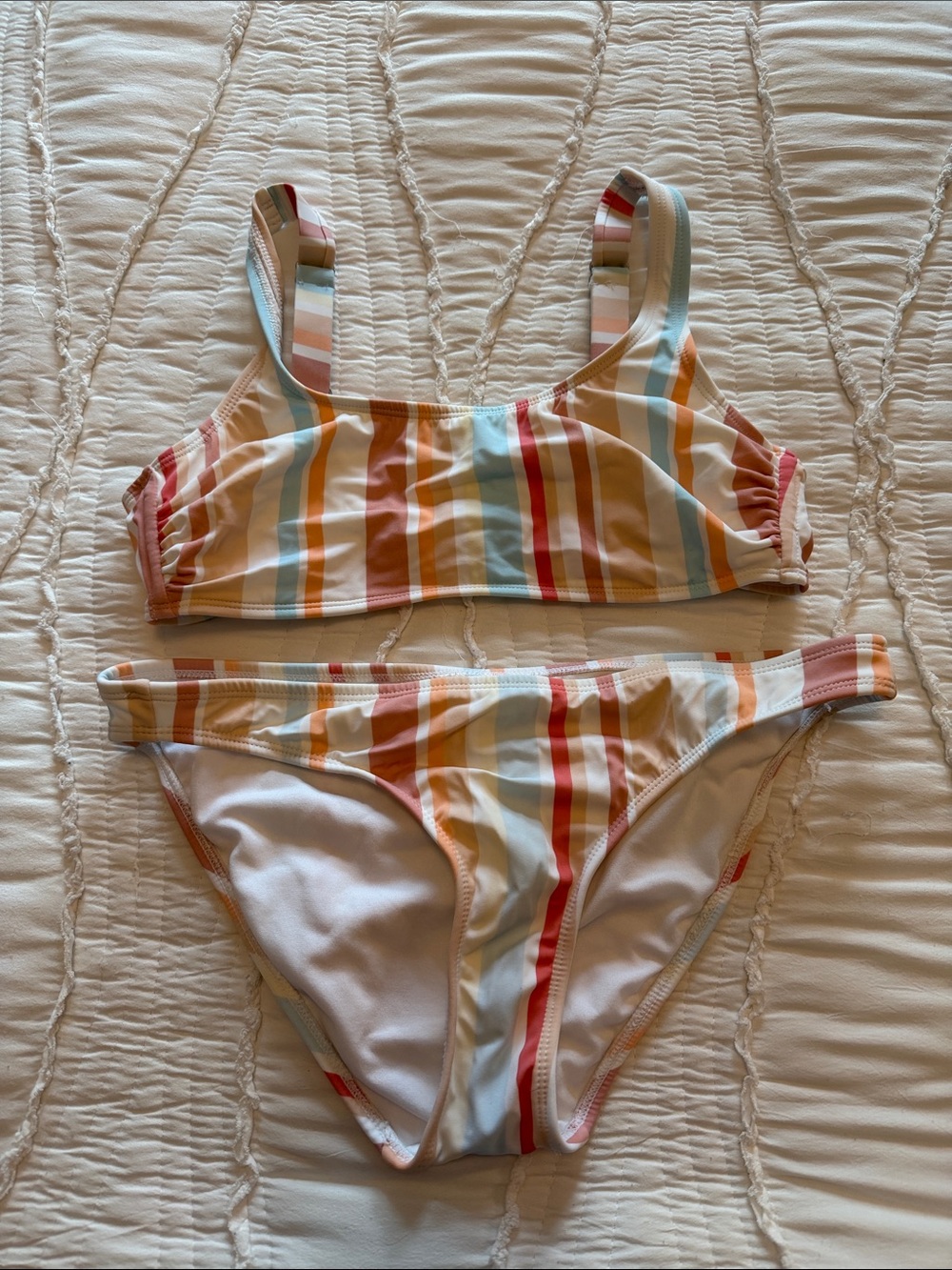 Xhilaration Striped Bikini Set in White, Red, Orange, Blue, Yellow